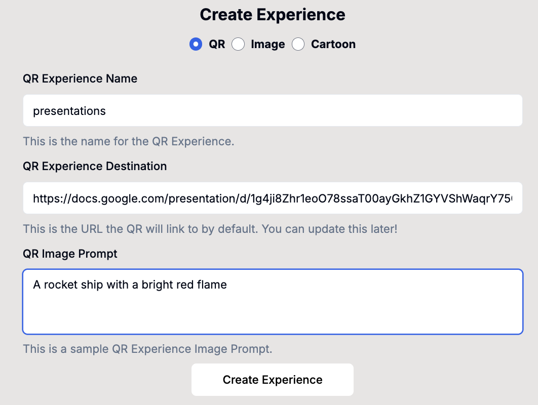 Choose QR Experience